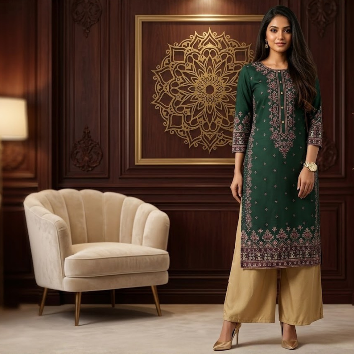 Printed Kurti & Wide-Leg Palazzo 2 Piece Suit | Ready to Wear